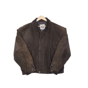 Vtg Basic Editions Leather Jacket Mens XL Brown Bomber Suede Distressed Heavy